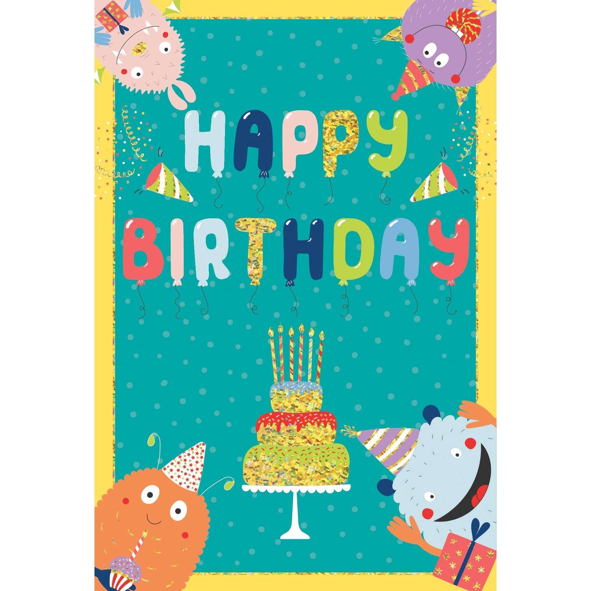 Colorful Monsters Birthday Card by Pictura featuring playful monster illustrations on a cheerful greeting card for birthdays.